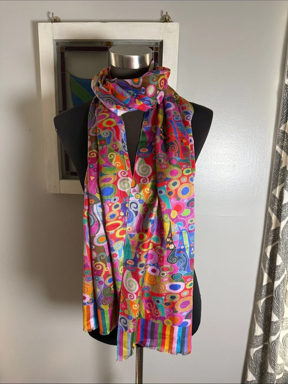 Asian Eye Oversized 100% Silk Scarf – Vibrant Abstract Print, Made in India